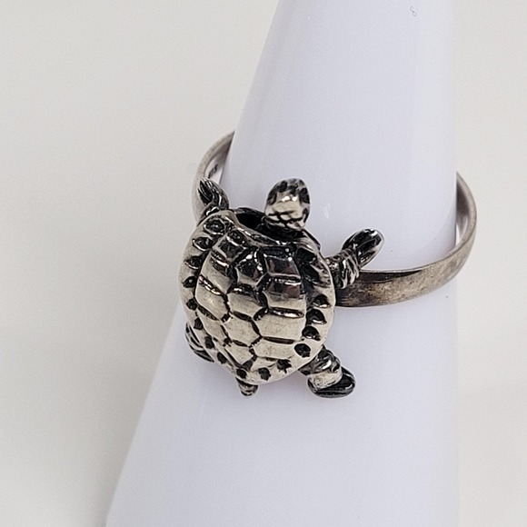 Source Unknown Jewelry - 925 Sterling Silver Turtle Ring Size 6.5 Articulated Band Charm Jewelry